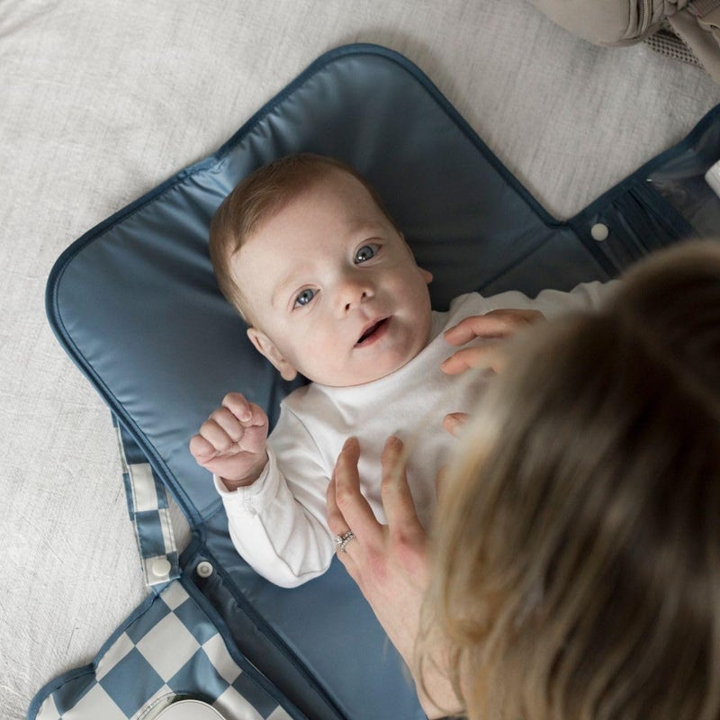 Tiny Twinkle Portable Diaper Changing Pad | Waterproof, Wipeable & Compact Baby Changing Pad for Travel | Smart Wipes Pocket & Organized Storage| Newborn Shower Gift (Blue Checkers) - Image 4